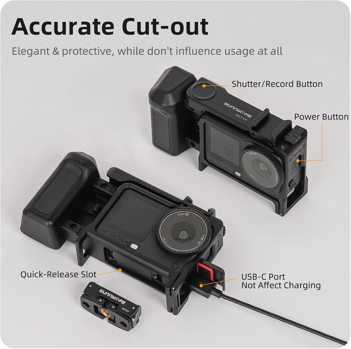 ZEVORO 6 Street Grip Kit for DJI Action with Protective Frame Cage, Plastic Camera Grip Handle Holder with Shutter