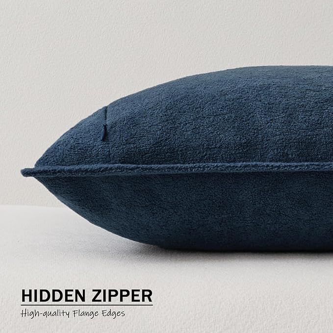 Kevin Textile 14x36 Inch Long Lumbar Cover 1 Pack Soft Boucle Textured Decorative Waterproof Rectangle Cushion Elegant Accent Pillows for Couch Sofa Chair Bed Home Decor Indoor Outdoor Navy Blue