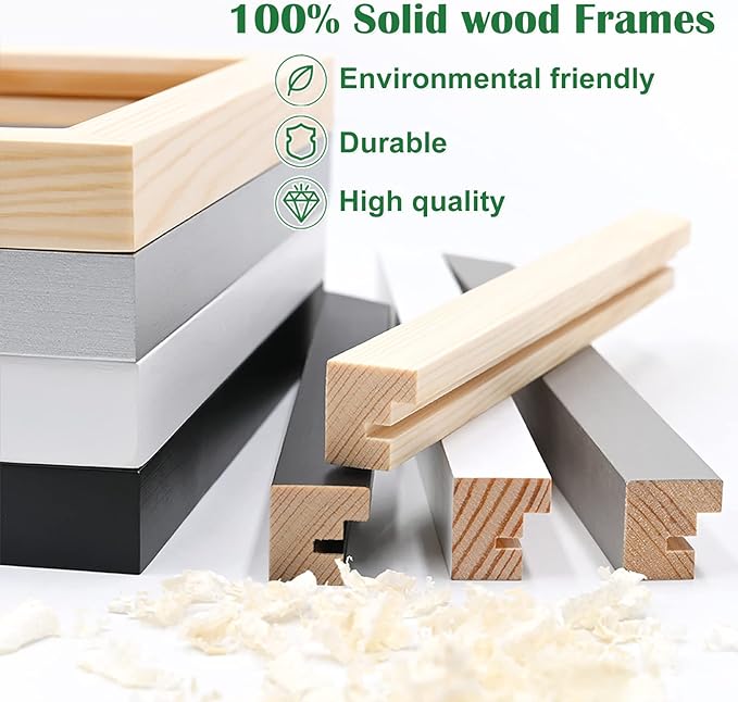 KINLINK 11x14 Picture Frame White, Solid Wood Frames with Acrylic Plexiglass for Pictures 5x7/8x10 with Mat or 11x14 without Mat, Tabletop and Wall Display, Set of 4