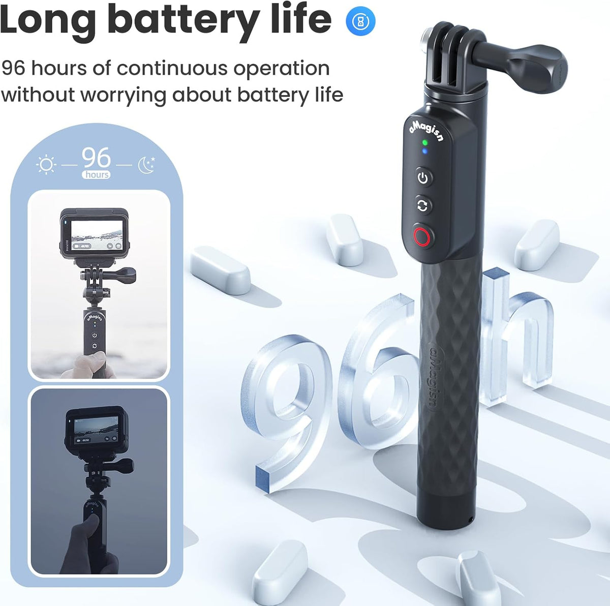 Aovee 100CM Insta360/Gopro Remote Control Selfie Stick Rechargeable Waterproof Stretchable Compatible with Action