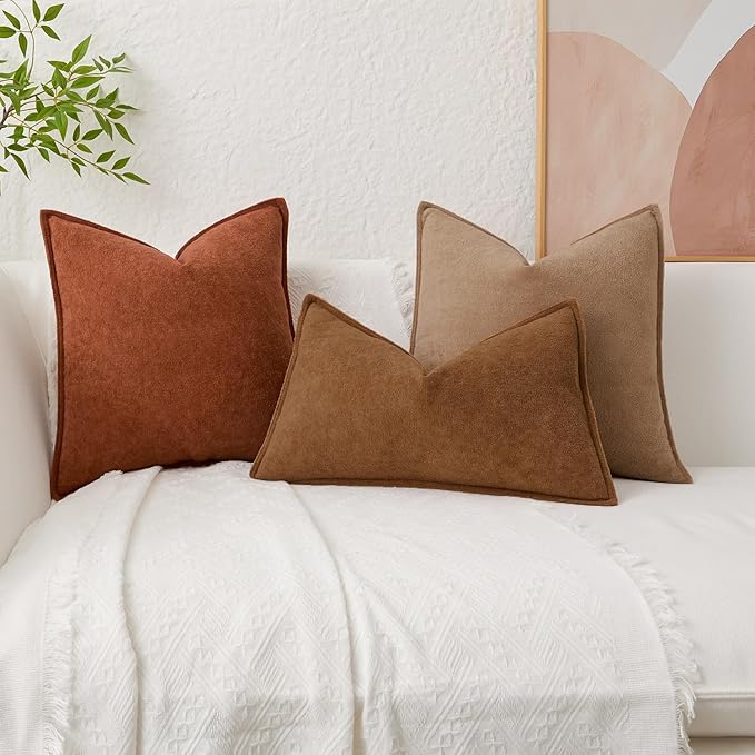 Kevin Textile Waterproof Decorative Pillow Covers Brown 22x22 Inch Pack of 2 Soft Boucle Textured Euro Pillowcases Elegant Accent Pillows for Couch Sofa Chair Bed Home Decor Indoor Outdoor