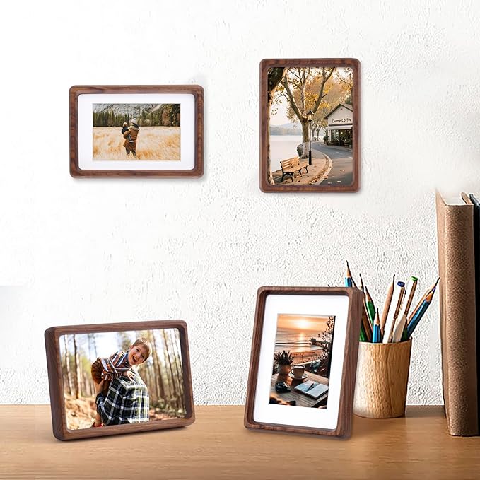 TEYCLZORE 6x8 Natural Walnut Picture Frame, Handmade Photo Frame, Display 4x6 Picture with Mat or 6x8 Without Mat, Tabletop Display and Wall Hanging