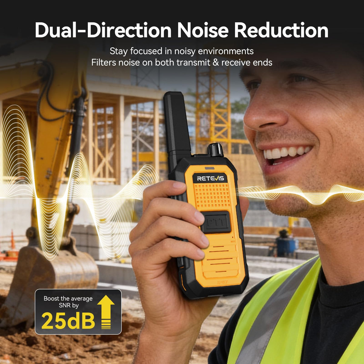 Retevis RB48A Heavy-Duty Waterproof Walkie Talkies, Rugged & Shockproof Two Way Radios Long Range, IP67, Noise Reduction, Oversized Front PTT, 23-Hour Battery, Antenna ID Rings, NOAA (4 Pack)