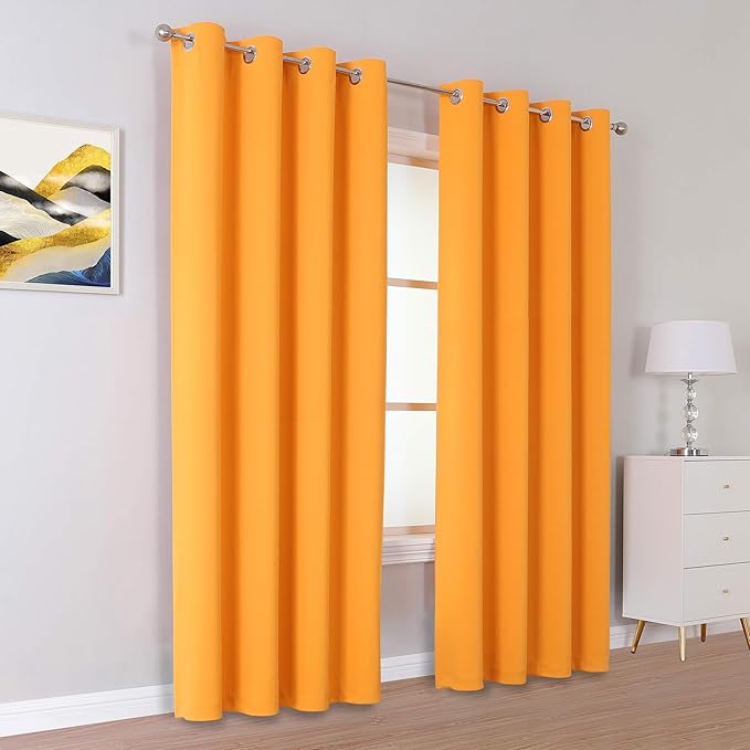 Dualife Marigold Blackout Curtain Panels/Drapes for Living Room 84 inch Length Solid Energy Efficient Room Darkening Bedroom Curtains Thermal Insulated Grommet Top 52x84 inch Orange Yellow