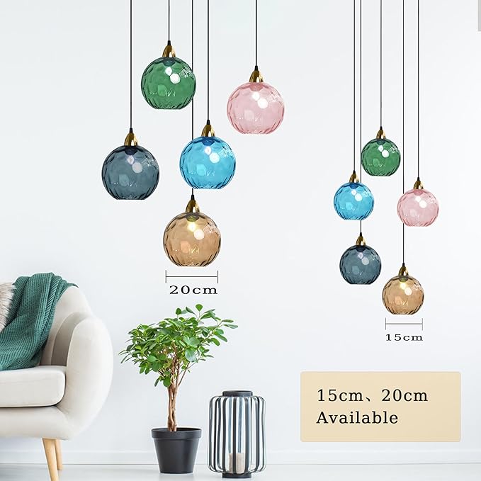 15cm/5.9’’ Industrial Vintage Spherical Glass Pendant Light, E26 Ceiling Hanging Lamp, Gold Finish & Ripple Glass Globe Shade, Dining Room Bedroom Chandelier (Dark Blue)