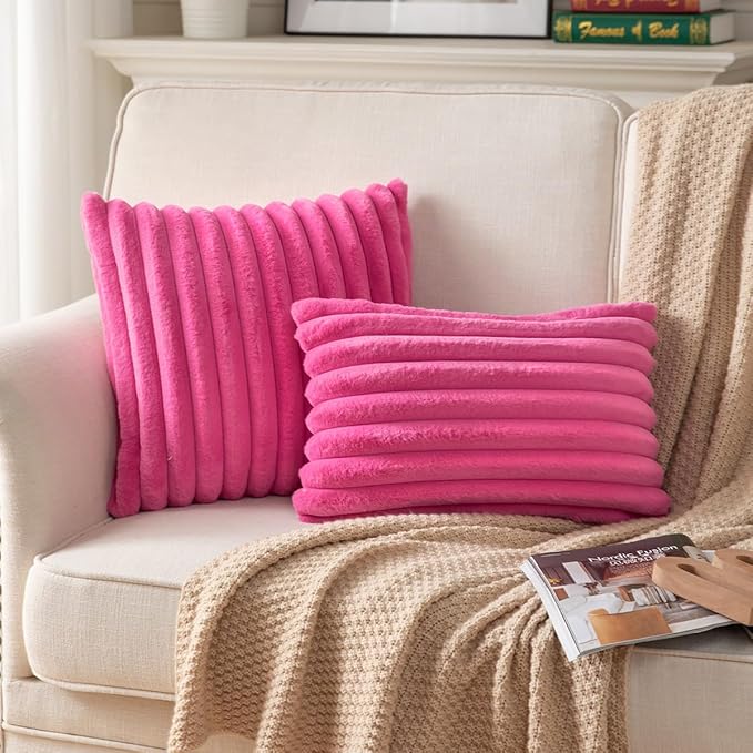 DEELAND Pack of 2,Double-Sided Faux Fur Plush Decorative Throw Pillow Covers Fuzzy Striped Soft Pillowcase Cushion Covers for Sofa Couch Bedroom