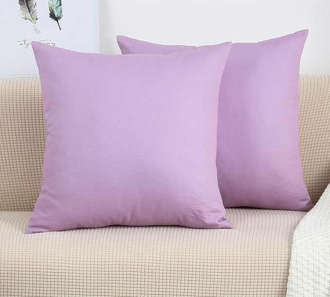 TangDepot Handmade Decorative Solid 100% Cotton Canvas Throw Pillow Covers/Pillow Shams, (28"x28", Light Purple Lavende)
