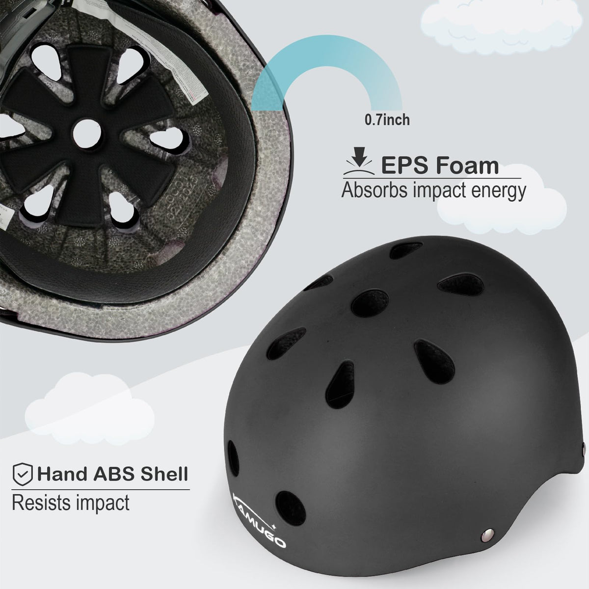 KAMUGO Kids Bike Helmet, Toddler Helmet for Ages 2-8 Boys Girls with Sports Protective Gear Set Knee Elbow Wrist Pads for Skateboard Cycling Scooter Rollerblading (Black)