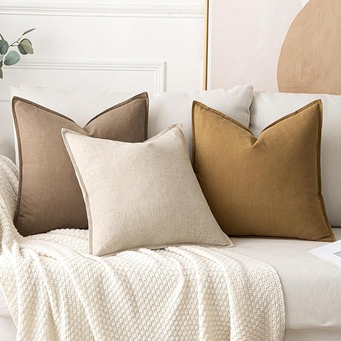 MIULEE Decorative Linen Euro Sham Pillow Covers 28x28 Inch Natural Beige Boho FarmhouseNeutral Christmas Couch Throw Pillows for Bed Pack of 2 Accent Modern Pillowcase Sofa Livingroom Home Decor