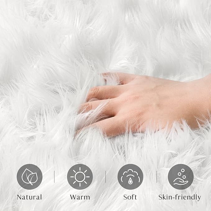 Ashler faux fur rug, Fluffy Shaggy Area Rug Ultra Soft 2.2 x 6 Feet Rectangle Fur Rug, White Fuzzy Rug Machine Washable Shag Rug, Nursery Decor Throw Rugs for Bedroom, kids room, Living Room