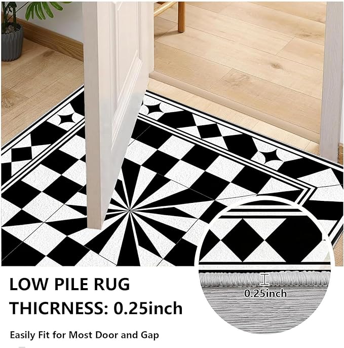 Black and White Checkered Rug, Checkered Rug, Modern Geometric Pattern Carpet, Retro Machine Washable Non Slip Area Rugs, Contemporary Rugs for Living Room/Bedroom 6x8