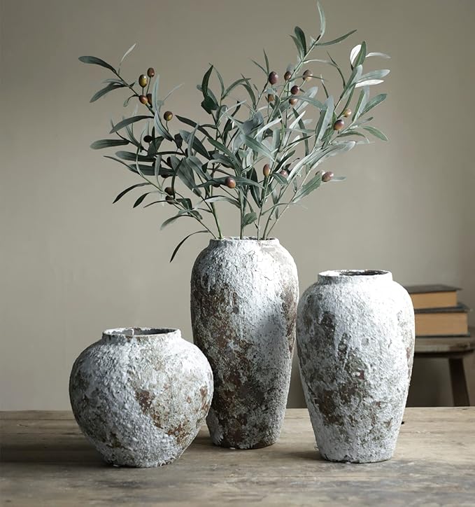 Rustic Ceramic Circular Flower Vase, Vintage Floor Tall Vases Farmhouse Decor for Living Room Entryway Table Centerpieces, Kitchen, Wedding Gift