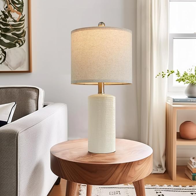 20.25'' Ceramic Table Lamps Set of 2 Small Farmhouse Bedside lamp Creamy White Modern Nightstand End Table Lamps for Living Room Bedroom Study Office