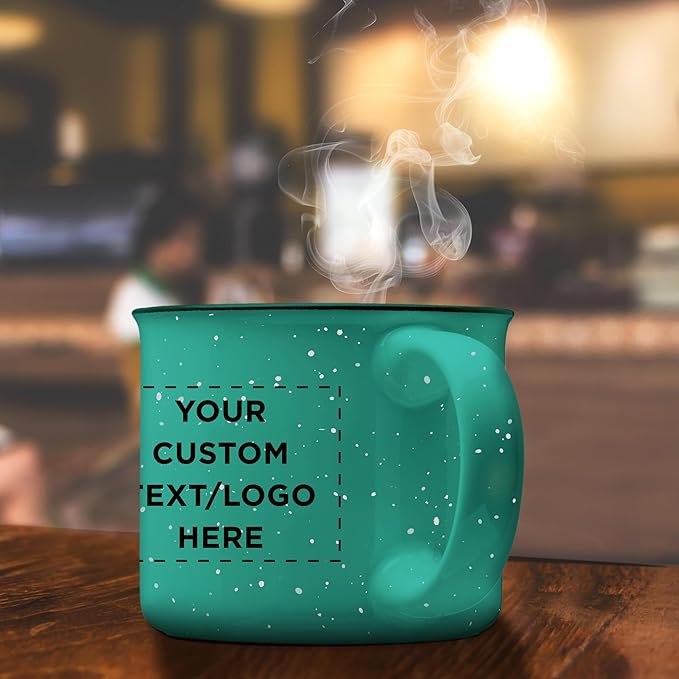 DISCOUNT PROMOS Custom Ceramic Campfire Coffee Mugs 13 oz. Set of 10, Personalized Bulk Pack - Perfect for Tea, Espresso, Cappuccino, Hot Cocoa - Mint