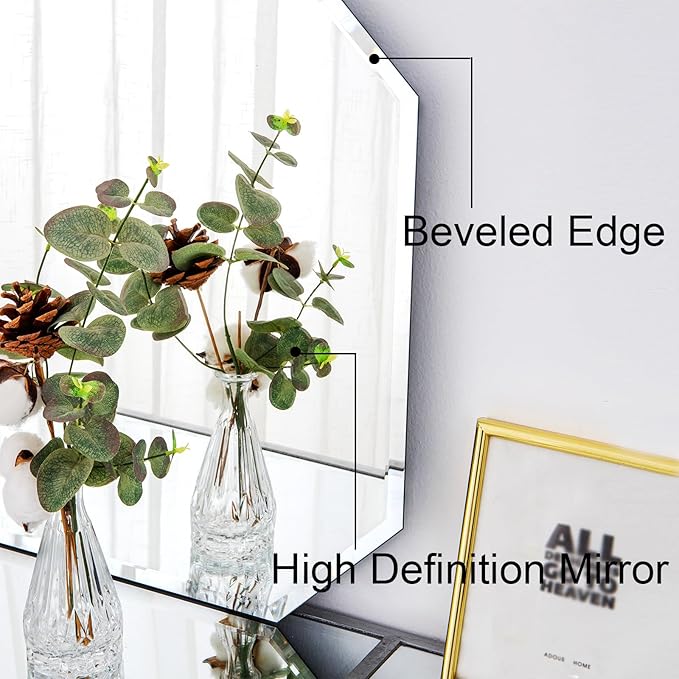Chende 2 Packs Bathroom Mirror for Wall, 24"x30" Octagon Frameless Mirror with Beveled Edge, Vanity Mirror for Bathroom Living Room Bedroom Vertical or Horizontal