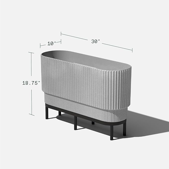 Veradek Demi Series Raised Long Planter for Indoor/Outdoor Use | Made from Plastic & Stone w/Wooden Stand | Modern Patio Décor for Flowers/Shrubs