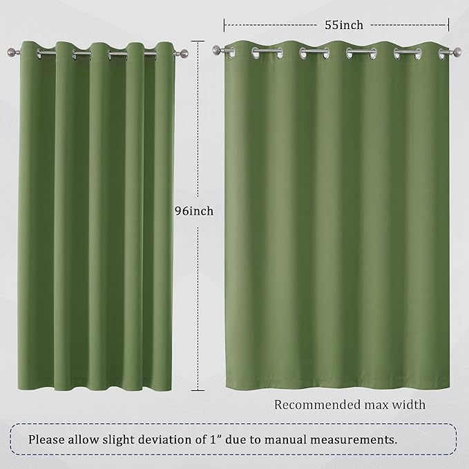 DUALIFE Grommet Curtains Sage Green 96 Inch Length 2 Panels Set Light Blocking Curtains for Bedroom Thermal Insulated Room Darkening Curtains Panels 60 x 96 Inches Long