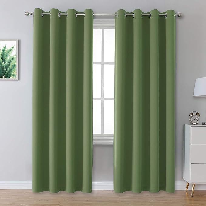 DUALIFE Sage Green Blackout Curtains 52 x 96 Inch Long Set of 2 Panels for Bedroom Thermal Insulated Grommet Room Darkening Window Curtain Drapes for Living Room