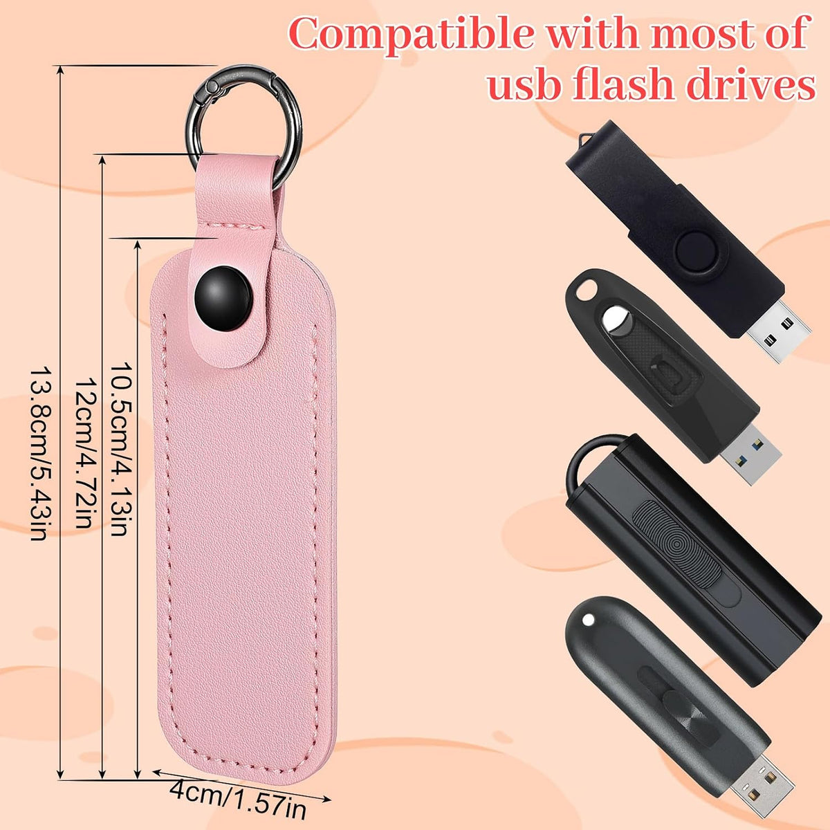 Ymapinc Pink Leather USB Flash Drive Case, Cute Pink Thumb Drive Holder for Women Girls, Portable Keychain USB Pouch