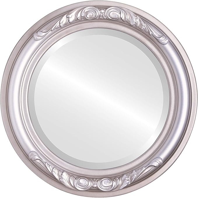 OVALCREST Round Beveled Wall Mirror for Home Decor - Florence Style - Silver Shade - 22x22 Outside Dimensions