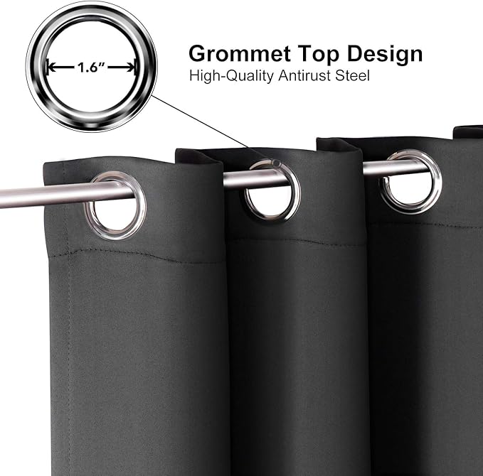 ChrisDowa Small Window Curtains for Kitchen and Bedroom - Grommet Short Thermal Insulated Room Darkening Curtains (2 Panels, Dark Grey, 34 x 36 Inch)