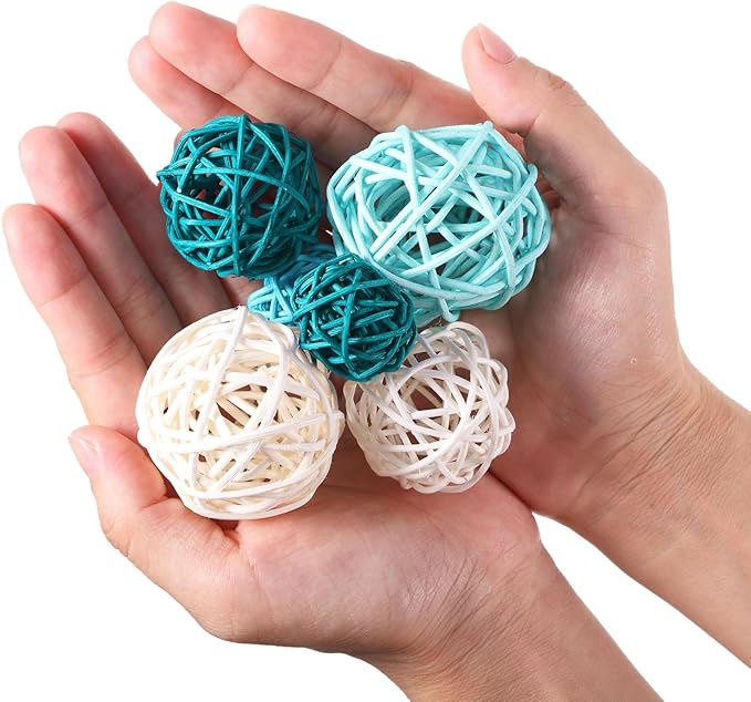 Patelai 36 Pcs Wicker Rattan Balls Decorative Balls for Vase Centerpiece Bowls Orbs Filler for Home Decor,4 Sizes(White, Light, Green, Dark)