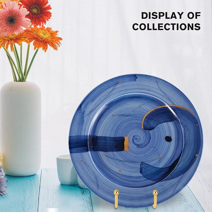 Decolore 4 Pack 4 Inch Display Stands Gold Plate Stands Metal Frame Holder Stand for Picture, Decorative Plate, Photo Easel, Artistic Work Display Stand, Picture Frames