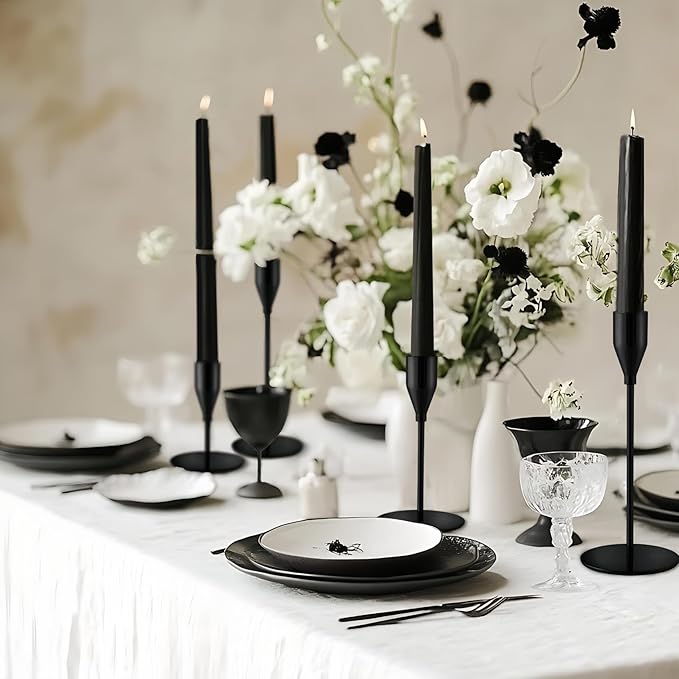 Black Taper Candle Holders for Wedding Table Centerpiece,Tall Taper Candlestick Holders Bulk Set of 15,Metal Candle Stick Holder Decor for Table or Mantel Centerpiece, Dinning, Party Home Decor