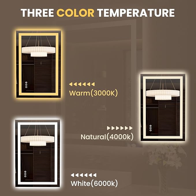 LOAAO 23.6"x35.4" LED Mirror for Bathroom, Lighted Bathroom Mirror with Lights, Anti-Fog, Dimmable, Memory Function, Easy to Install, Clear Reflection