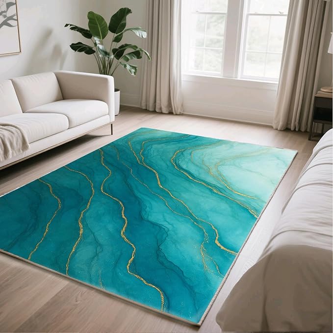 Luxury Marble Rugs - 7x10 Area Rug, Abstract Marble Area Rugs, Abstract Modern Living Room Rug, Washable & Non Slip Large Rug Home Decor