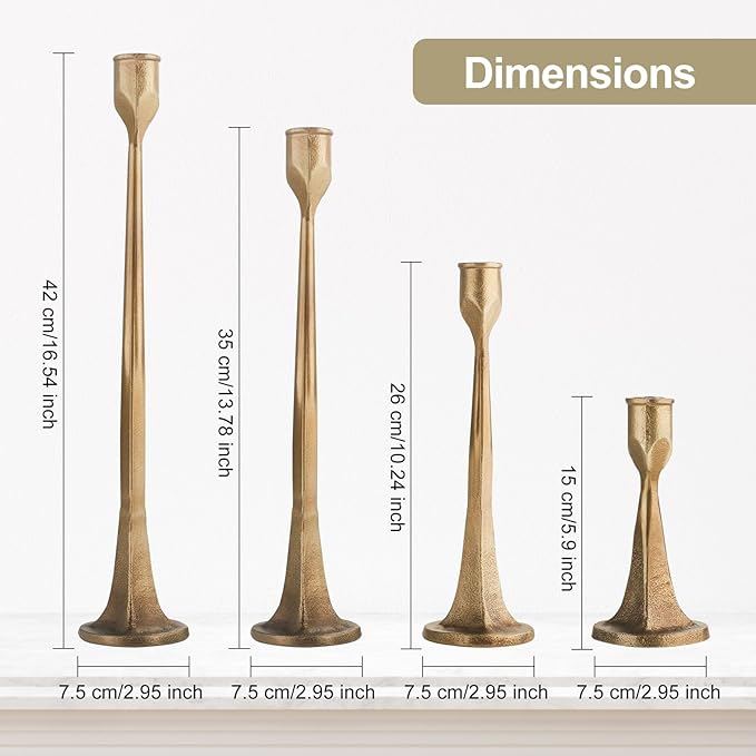 Iron Taper Candle Holder - Set of 4 Decorative Candle Stand - Candlestick Holder Set for Wedding, Dinning, Party