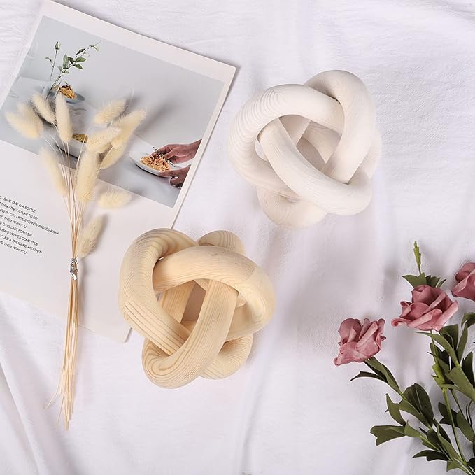 Ochine Wood Chain Link Decor 2 Link Decorative Chain Knot Hand Carved Pine Wood Chain Decor Modern Farmhouse Coffee Table Decor Wooden Rustic Chain Decor Boho Bead Garland for Living Room Bedroom