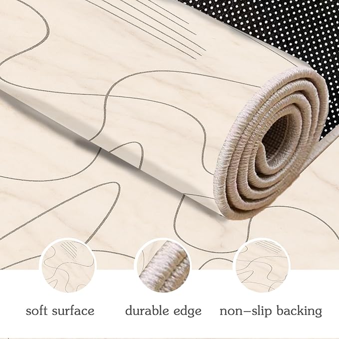Modern Marble Rugs - 7x10 Area Rug, Abstract Line Marble Area Rugs, Minimalist Geometry Living Room Rug, Washable & Non Slip Large Rug Home Decor