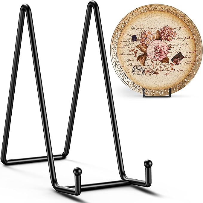 TR-LIFE 10 Inch Large Plate Stands for Display - Metal Plate Holder Display Stand + Picture Frame Holder Stand + Small Easels for Decorative Platter, Book, Plaques, Photo, Tabletop Art (2 Pack)