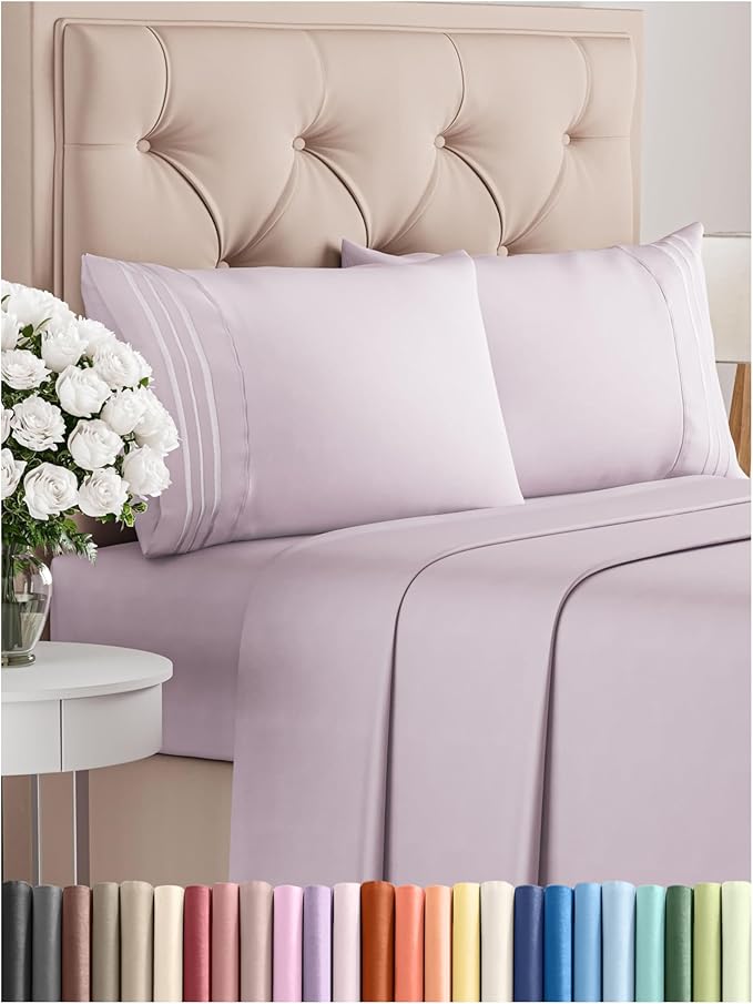 Full Size 4 Piece Sheet Set - Comfy Breathable & Cooling Bed Sheets Set - Hotel Luxury Bedding for Women, Men, Kids, Teens, Boys & Girls - Deep Pockets, Soft, Wrinkle Free - Oeko-Tex - Light Lavender