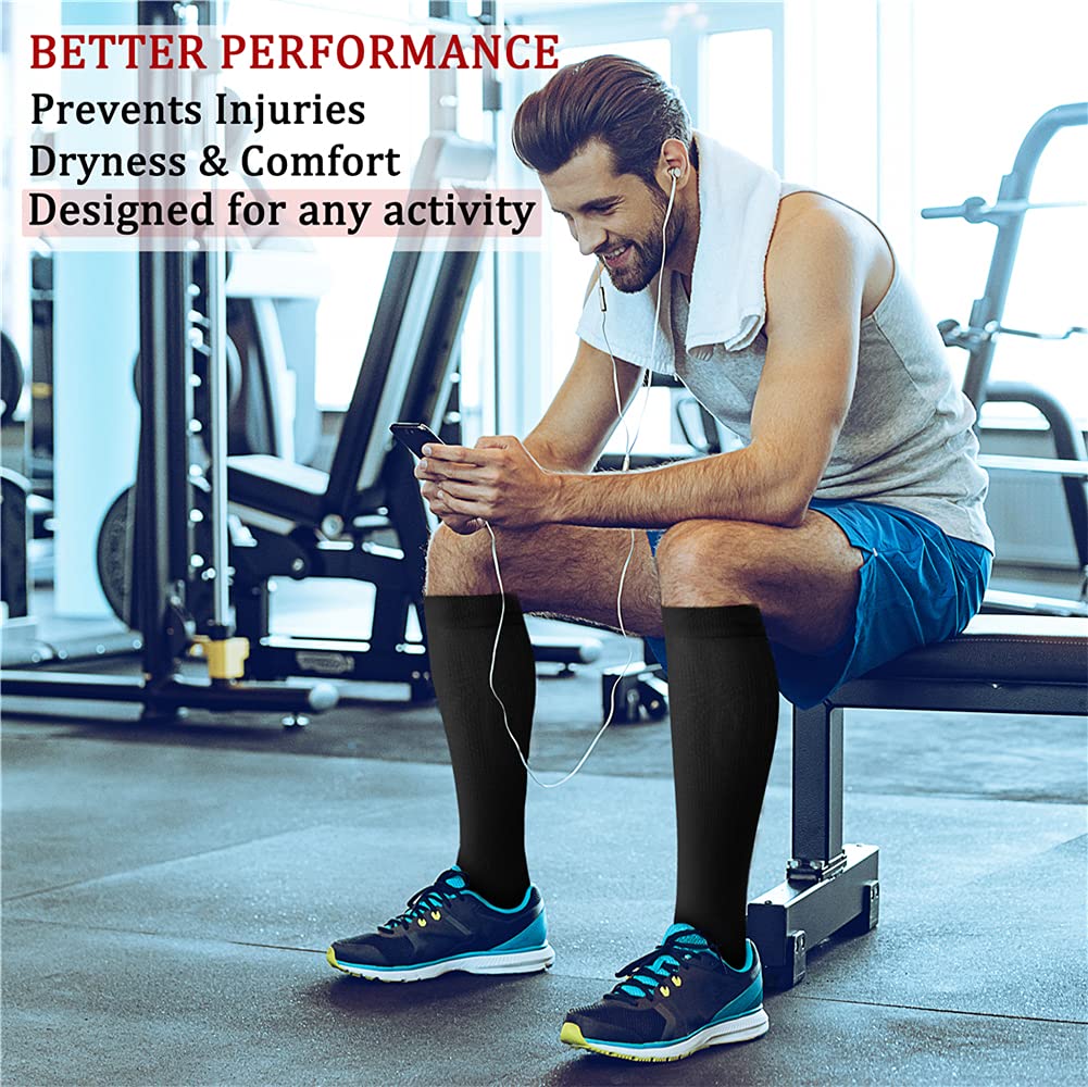 CHARMKING Compression Socks for Women & Men (8 Pairs) 15-20 mmHg Graduated Copper Support Calf Socks are Best for Pregnant, Nurses - Boost Performance, Circulation, Knee High Wide Calf(L/XL, Multi 01)