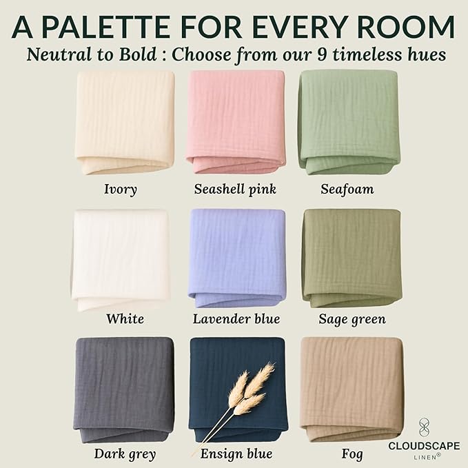 Cloud Scape Linen 8-Layer Muslin Blanket Queen Size - 100% Cotton, Soft and Breathable, Oversized Winter Blanket, Fits up to Full Size Bed, 92x92, Seashell Pink