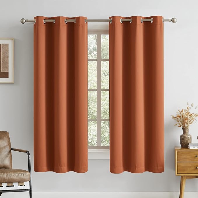 DUALIFE Rust Curtains 72 Inch Length 2 Panels Thermal Insulated Grommet Solid Room Darkening Window Curtain Panels Energy Efficient Blackout Curtains for Bedroom 42x72 Inches Long