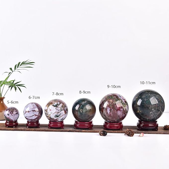 JIC Gem Extra Large Ocean Jasper Crystal Sphere Decorative Crystal Ball Healing Gemstone Sphere for Meditation Office Table Decorations 110-120mm