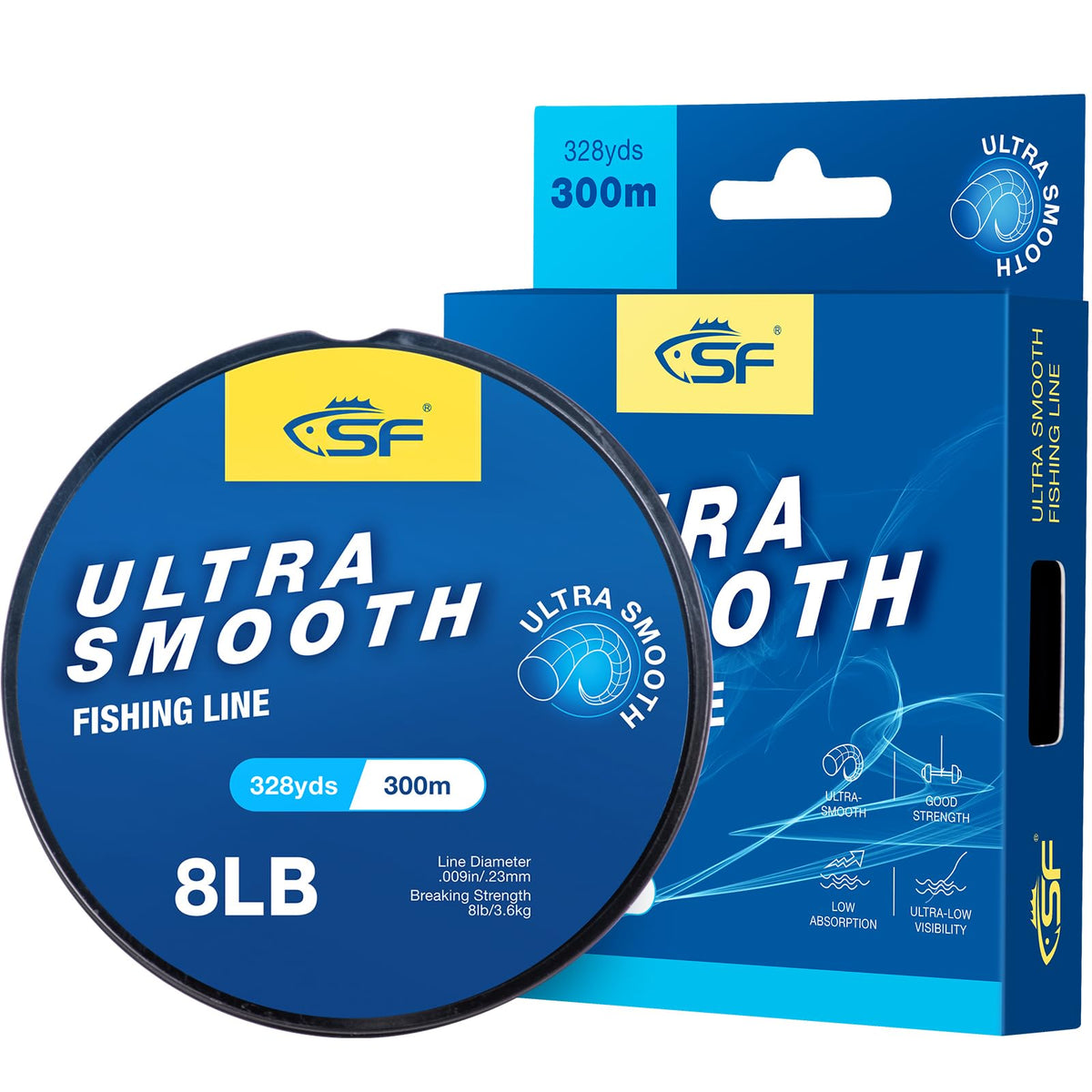 SF 8LB/3.6KG Ultra Smooth Monofilament Fishing Line with Spool Mono String Clear Nylon Invisible Fishing Wire 330YDS 0.23MM
