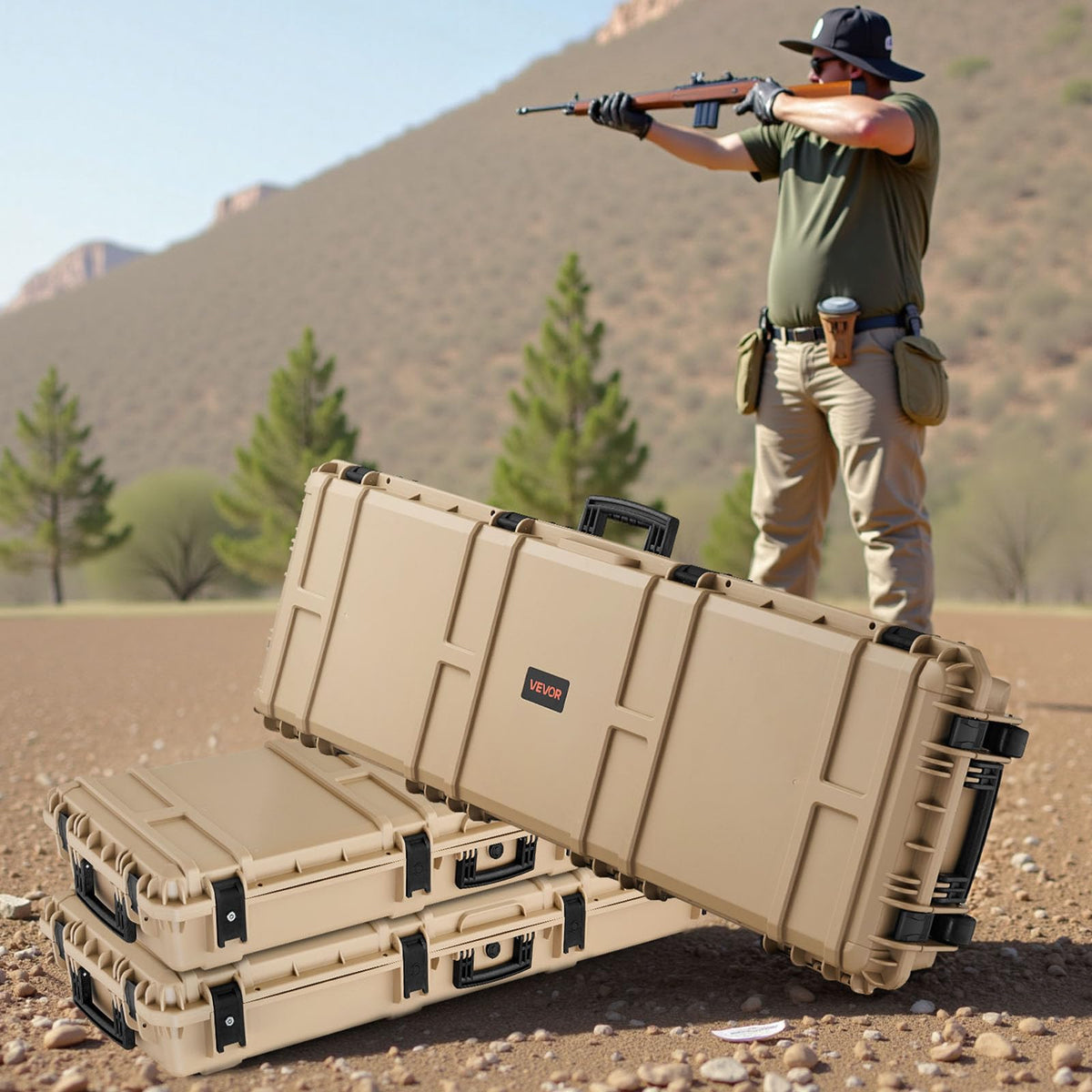VEVOR Rifle Case, Rifle Hard Case with 4 Layers Fully-protective Foams, 52 inch Lockable Gun Storage with Wheels, IP67 Waterproof & Dustproof, for Rifle, Shotgun, Airsoft Gun, Khaki