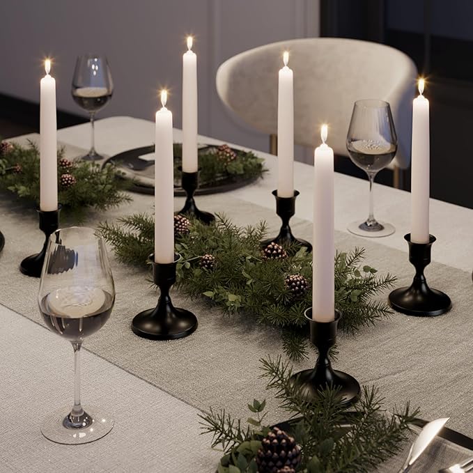 6PCS Black Taper Candle Holders, Vintage Metal Candlestick Holders for Dinner Room Table Centerpiece or Mantel Wedding Party Decor