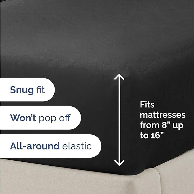 Twin Size 3 Piece Sheet Set - Comfy Breathable & Cooling Bed Sheets Set - Hotel Luxury Bedding for Women, Men, Kids, Teens, Boys & Girls - Deep Pockets, Ultra-Soft and Wrinkle Free - Oeko-Tex - Black