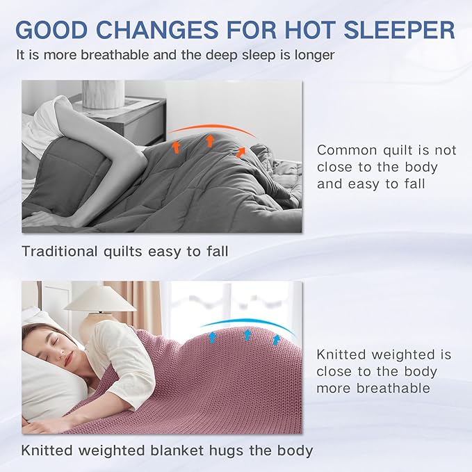 Guohaoi Knitted Weighted Blanket for Adults (Muted Pink 60"x80" 17lbs) No Beads Cooling Throw Blanket for Hot Sleepers, Home Decor Breathable Chunky Knit Heavy Blanket Use on Queen/King Size Bed