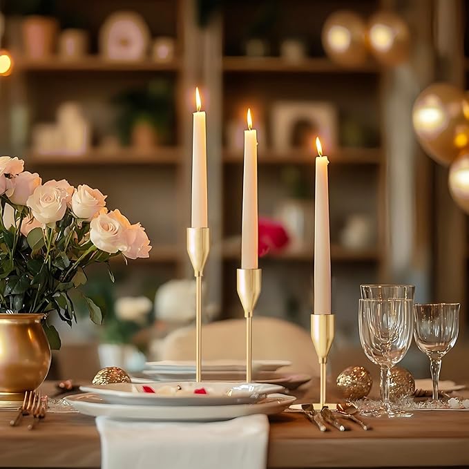 French Gold Taper Candle Holders for Wedding Table Centerpiece,Tall Taper Candlestick Holders Bulk Set of 27,Metal Candle Stick Holders for Dinning or Mantel Centerpiece,Party Home Decor