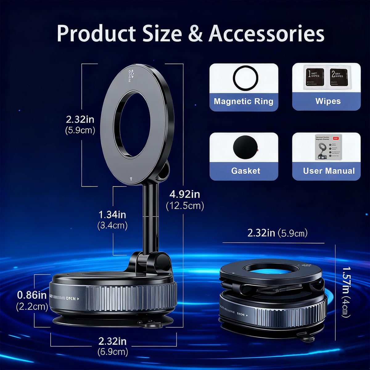 AntoFlash 360 Vacuum Magnetic Car Phone Holder for Your Car, Adjustable Car Phone Mount, Foldable Car Mount