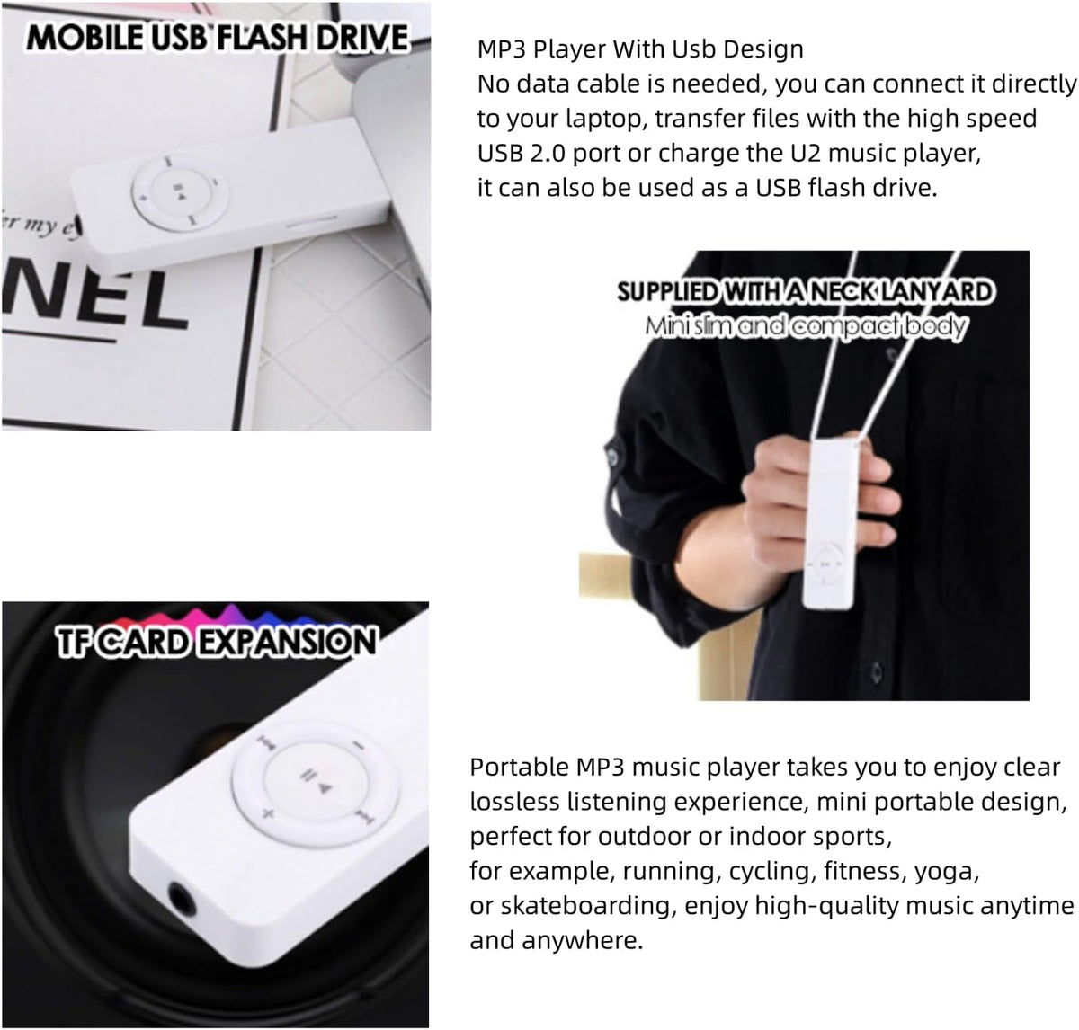 GLOGLOW MP3 MP3 64GB Portable Player, Lossless Sound Music Player Support Up to Mini Music Player for Students Running