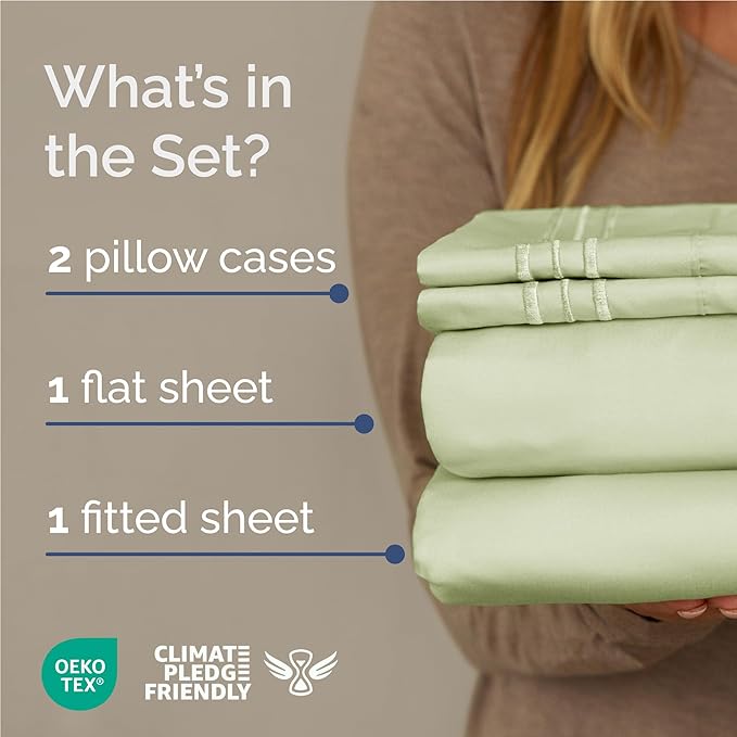 Full Size 4 Piece Sheet Set - Comfy Breathable & Cooling Bed Sheets Set - Hotel Luxury Bedding for Women, Men, Kids, Teens, Boys & Girls - Deep Pockets and Wrinkle Free - Oeko-Tex - Light Sage Green