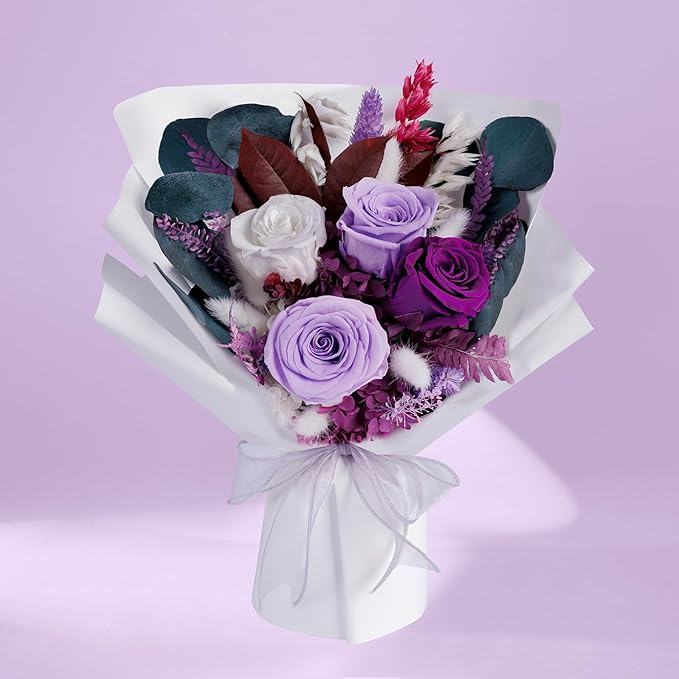 Flowers Gifts for Mom, Flower for Delivery, Preserved Roses Bouquets, Purple Roses, Birthday Gifts for Women, Mothers Day Flowers for Wife