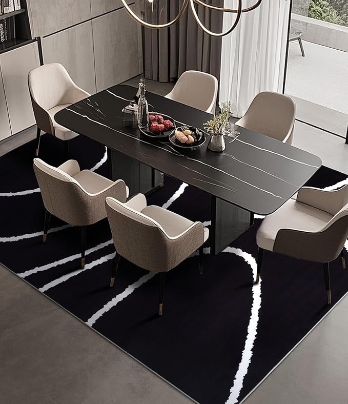 YIHOUSE Black Modern Area Rug 5x7,Abstract Rugs for Bedroom,Black and White Geometric Rug,Minimalist Wave Rug,Dark Washable Area Rugs 5x7 Non Slip Throw Rugs for Bedroom，Office